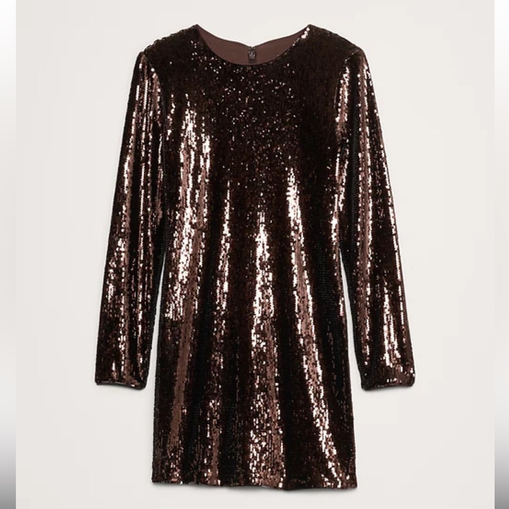 NWT Banana Republic Stretch Sequin Mini Dress Size Small Brown Party Fall Glam - Picture 2 of 16